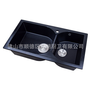 Évier de cuisine en pierre de quartz double vasque noir à encastrer 100 mm d'épaisseur facile à nettoyer surface mate BG8848 - Product Image 3