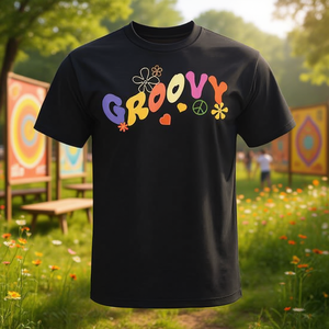 Camiseta Promocional Estilo Hippie Retro de los Años 60 con el Símbolo de la Paz y Flores - Product Image 3