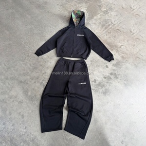 Custom 500gsm Jogger Suit Camouflage Pullover Zip up Hoodies and <b>Sweatpants</b> <b>Set</b> 100% Cotton French Terry Tracksuit Men Sweatsuit - Product Image 1