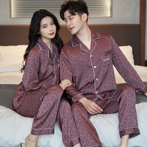 Pijamas de pareja para mujer, primavera/otoño, poliéster, satén, transpirable, conjunto de manga larga con estampado de leopardo, talla grande para <span class=keywords><strong>hombre</strong></span>, holgado - Product Image 1