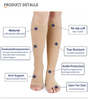 Chaussettes mi-mollet ouvertes à l'avant, grande taille, 20-30 mmHg