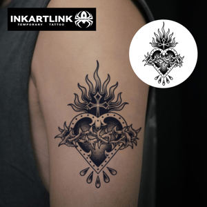Autocollant de <span class=keywords><strong>tatouage</strong></span> personnalisé Cœur Sacré, motif Épine et Flamme Gothique, semi-permanent 15 jours, art corporel pour bras et poitrine, vente en gros - Product Image 2
