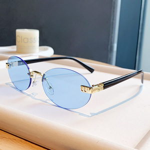 Oval Rimless Sunglasses UV400 Retro Women <b>Driving</b> Fashion Sun <b>Glasses</b> - Product Image 3