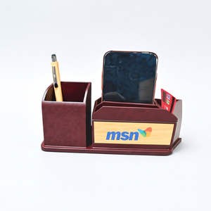 Custom Logo Print Wooden <b>Desk</b> Organizer <b>Phone</b> Holder Pen <b>Stand</b> Card Holder Clock Model Number Wooden <b>Desk</b> Organizer for <b>Desk</b> - Product Image 1