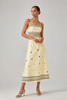 Nouvelle Robe Midi Décontractée de Plage à Col Carré Imprimé Ethnique Jaune Pâle pour Vacances, Collection Été 2026 USA Australie