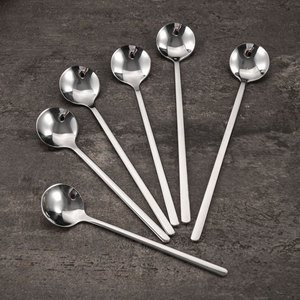 Petite cuillère ronde en acier inoxydable avec long manche, cuillère à dessert et à gâteau, pour café et assaisonnements - Product Image 1