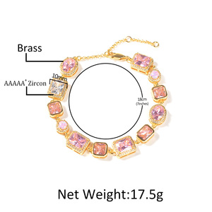 Bracciale Hip Hop con Zirconi Rosa <span class=keywords><strong>da</strong></span> 10mm, Placcato Oro/Argento, Catena Iced Link in Ottone, Estensore Regolabile, Gioielli Lucidi all'Ingrosso - Product Image 4
