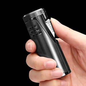 Qianxun उच्च-ग्रेड धातु सिगार लाइटर के साथ बहु-समारोह सिगार पंच पारदर्शी खिड़की डबल जेट नीली लौ मशाल लाइटर - Product Image 5