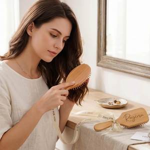 Personalized Wooden <b>Hair</b> <b>Brush</b>, Custom Engraved Name Air Cushion <b>Brush</b> for Bridesmaids, <b>Detangling</b> Hairbrush - Product Image 6