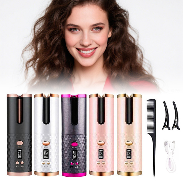 Smart Cordless Tourmaline Hair Curler LCD Display Portable for Home Hotel Use Type-C Charging 4-Temperature Settings Automatic