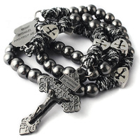 Collier de prière catholique personnalisé avec perles de 10 mm, corde tressée, crucifix de Saint Benoît, pendentif religieux en forme de croix