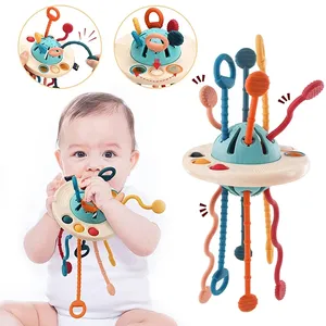 Mainan Bayi Tali Tarik Montessori 3 In 1 Mainan Tumbuh Gigi Sensorik 1 2 3 Tahun untuk Perkembangan Bayi Mainan Bayi 6 12 Bulan