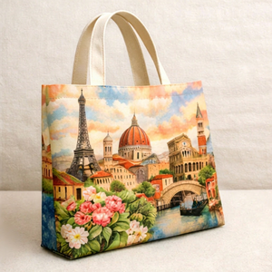 Wholesale Custom Printed Organic Cotton Canvas Shopping Tote <b>Bag</b> With Logo European Places Print Medium Size Handheld Tote - Product Image 2