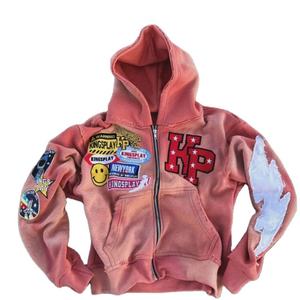 Vintage Boxy Fit 100% Cotton 460GSM Heavyweight Custom Embroidery Distressed <b>Applique</b> Patch Stone Washed Sun Fade Zip Autumn - Product Image 2