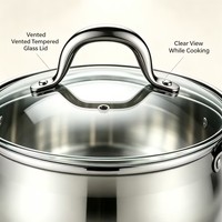 Ensemble de casseroles en acier inoxydable Perium, style américain, écologique, avec couvercle en verre, sans revêtement, compatible induction et gaz
