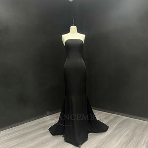 Robe de soirée sirène noire de luxe Nt26, style Dubaï, en mousseline avec appliques, taille naturelle, longue, élégante pour les fêtes - Product Image 4