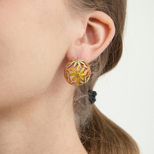 Floral <b>Stud</b> <b>Earrings</b> Gold Plated Stainless Steel Round Geometric Design Gift Jewelry - Product Image 2