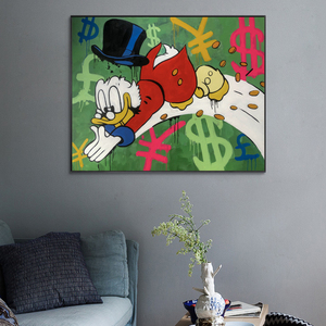 Pintura en lienzo de grafiti hecha a mano para decoración de sala de estar, pintura de dibujos animados de pato, arte callejero, dinero en lienzo - Product Image 2