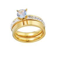 Nouvel Arrivage Lot de 2 Bagues en Acier Inoxydable 316L Plaqué Or, Serties de Cristaux Bling Bling, Écologiques, avec Sertissage Pavé