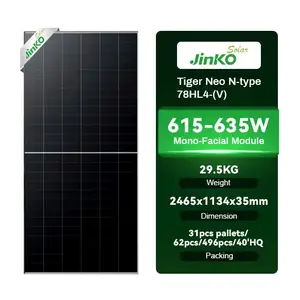 Jinko Solar Mono-Facial Module Panel Topcon 610W-635W Industriële Toepassing Glas Voorklep 156 Cellen N-Type Zonne-Energie Module