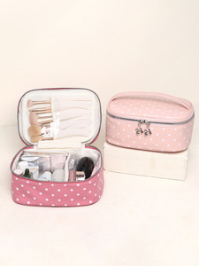 Bolsa de Maquillaje Personalizada con Diseño de Macaron y Puntos de Colores, Bolsa de Viaje para Brochas de Maquillaje y Almacenamiento de Cosméticos - Product Image 4