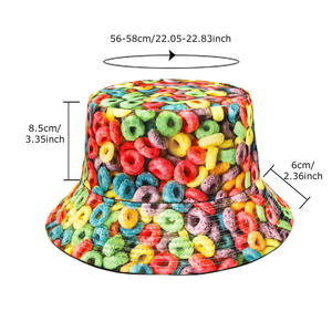 Chapeau de pêcheur réversible en gros chapeau drôle de fête pour les voyages de fête en plein air avec motif de céréales de petit déjeuner de boucles fruitées arc-en-ciel - Product Image 6