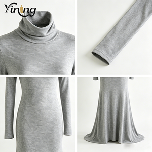 Abito Lungo da Donna Personalizzato OEM ODM per Autunno e Inverno, Manica Lunga, Collo Alto, Abbigliamento Casual, Vestito Lungo alla Moda in Tinta Unita - Product Image 4