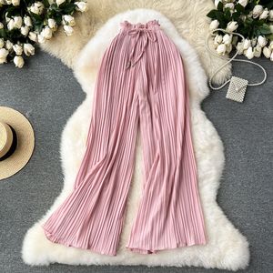 Tenue d'été : <span class=keywords><strong>Pantalon</strong></span> plissé fluide taille haute, polyvalent, pour <span class=keywords><strong>femme</strong></span> légèrement ronde, grande taille, amincissant et cache les imperfections, coupe large - Product Image 3