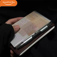 Carnet de notes miniature en aluminium rigide portable avec stylo assorti, logo personnalisé, bloc-notes de poche pour cadeaux promotionnels d'entreprise, papeterie