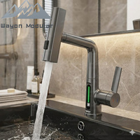 Robinet numérique Wayon gris mat intelligent pour salle de bain avec douchette extractible et affichage de la température
