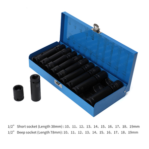 20 pcs <span class=keywords><strong>1</strong></span>/2 inch màu đen sâu dài Metric Hex tác động không khí xoay cờ lê ổ cắm Kit Set - Product Image 3