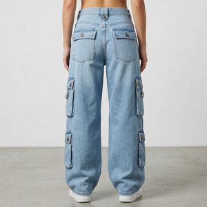 Vaqueros <span class=keywords><strong>Cargo</strong></span> Vintage para <span class=keywords><strong>Mujer</strong></span> con Múltiples Bolsillos, Ajuste Holgado, Estilo Urbano, Pantalones de Mezclilla Utilitarios, Moda Y2K, Parte Inferior de la Prenda, Etiqueta Privada - Product Image 5