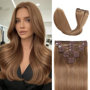 Extensioni di capelli umani biondi platino a doppia trama, lisce e setose, con clip, per donna - Product Image 3