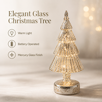Lampe de table en forme de sapin de Noël en verre LED blanc chaud, sans fil, légère, écologique, fonctionnant sur piles