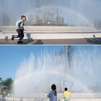 Système de micro-brume haute pression pour sites touristiques, fontaine arc-en-ciel extérieure écologique en acier inoxydable pour photos et points de check-in, AC 110-220V
