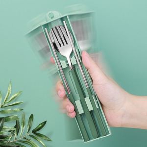 Ensemble de couverts de voyage réutilisables en acier inoxydable 18/10 pour étudiants, baguettes portables et cuillères de service avec boîte - Product Image 4