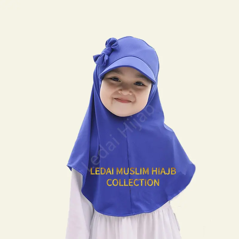 premium lycra cute girls hijab scarf ready to wear kids shawls one piece with cute bowknot headwear amira hijab