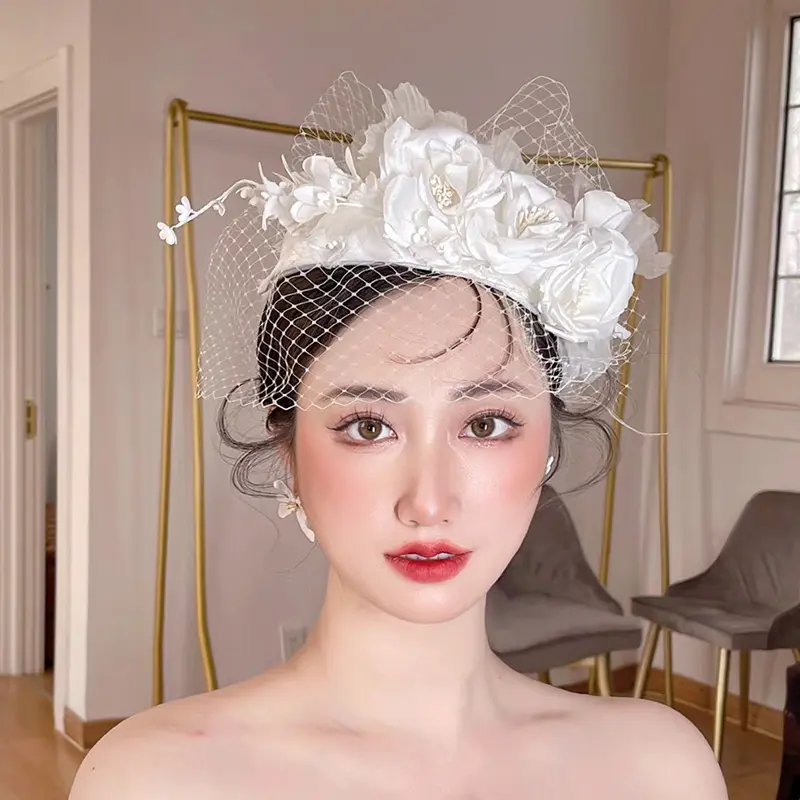 Hera NEW venda quente nupcial chapéus brancos seda flor decorativo festa fascinators casamento chapéus