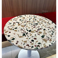 Mesa de Comedor de Terrazo Colorida con Borde Redondeado Estilo Bistro, Mesa de Café de Terrazo Cuadrada Pequeña con Estructura Metálica para Restaurante
