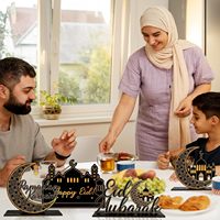 Lot de 4 décorations de table Ramadan Kareem Eid Mubarak, panneaux de table en bois, centres de table pour la décoration islamique de l'Aïd al-Fitr et du Ramadan