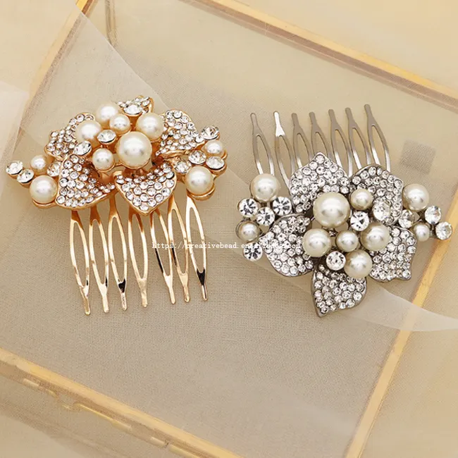 2023 Fashion Jeweled Crystal Wedding Rhinestone Pearl Comb and Bridal Rhinestone Comb For Hair Tiara