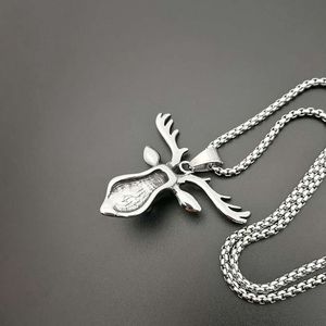 yunnique <b>Titanium</b> Steel Elk Head Pendant Necklace With Turquoise Inlay Silver <b>Chain</b> 3mm 61cm Gift Jewelry Animal Design - Product Image 4