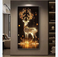 Lukisan Kristal Porselen Digital Emas Mewah Desain Langit Berbintang Rusa Kuda Modern LED untuk Dekorasi Ruang Tamu dan Kantor Rumah