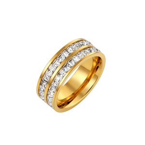 Anillo de Eternidad de Doble Hilera de Lujo, Chapado en Oro de 18K, Acero Inoxidable Resistente al Agua, Anillo de Boda Cuadrado con Circonitas Cúbicas para Mujer - Product Image 1