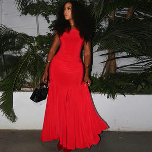 Unica cerniera senza spalline con colletto dritto <span class=keywords><strong>abito</strong></span> lungo aderente Slim abiti da donna Casual tinta unita - Product Image 3