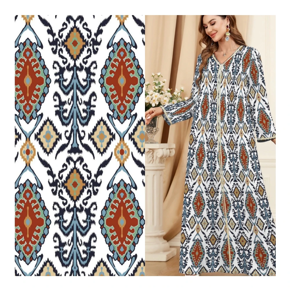 Cotton Viscose Fabric Screen Print Woven 100% Spun Rayon Viscose Bohemian Dress Fabric for Casual Clothes