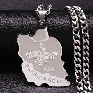 Collar de Moda con Mapa de Irán, Farvahar, Dios Persa <span class=keywords><strong>Iran</strong></span>í, Águila Pahlavi, Farohar, Collares para Hombre, Colgante de Acero Inoxidable, Joyería de Moda - Product Image 3