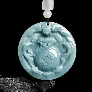 Bouddha en jadéite naturelle bleu eau, design original, style chinois, cadeau UNISEXE avec certificat d'évaluation FG87 - Product Image 3