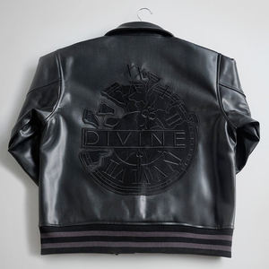 Chaqueta Universitaria de Cuero PU con Cremallera y Parches de Chenilla Bordados Personalizados de Alta Calidad para Hombre - Product Image 5