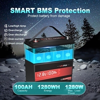 2 Paket Baterai Lithium LiFePO4 12V 100Ah BMS 6000+ Siklus 1280Wh Kelompok 31 Baterai Isi Ulang Densitas Energi Tinggi